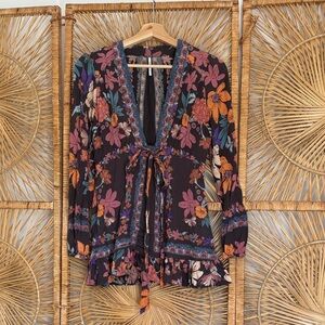 Free People violet hill Multicolor Floral Tie-Front tunic